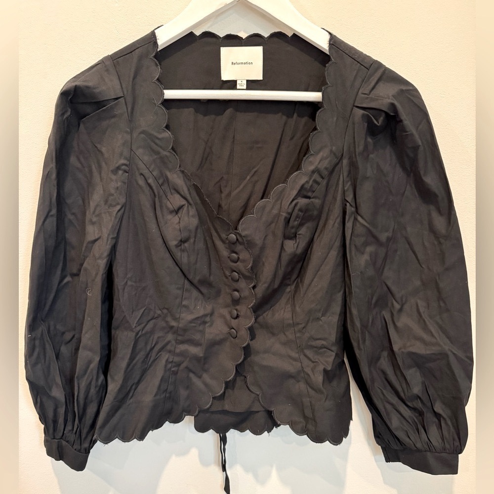 Reformation Black Scallop-Edge Button Front Blouse - Picture 8 of 13